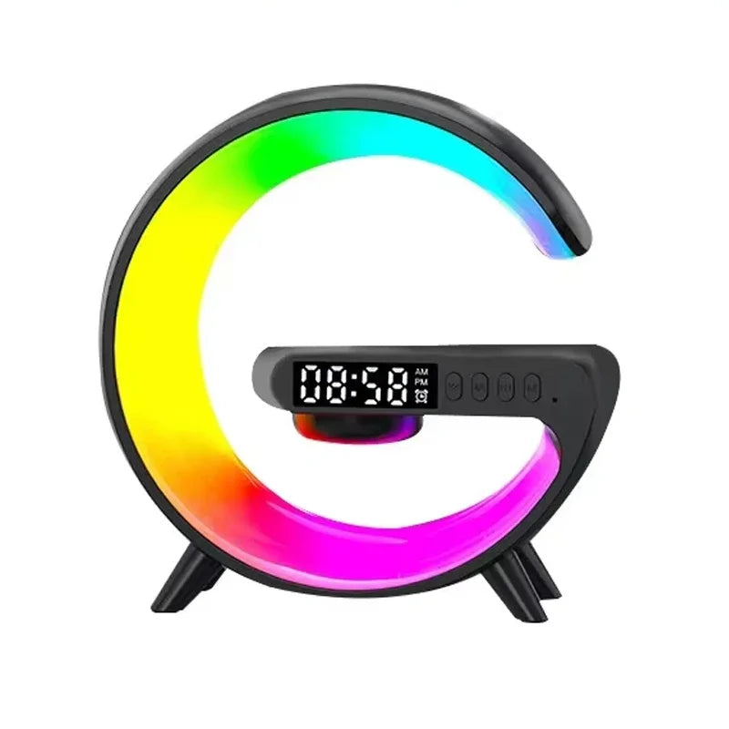 Multifunction Wireless Charger Stand Bluetooth Audio RGB Night Light 15W Fast Charging Station for iPhone Samsung Xiaomi Huawei