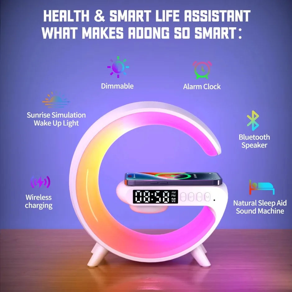 Multifunction Wireless Charger Stand Bluetooth Audio RGB Night Light 15W Fast Charging Station for iPhone Samsung Xiaomi Huawei
