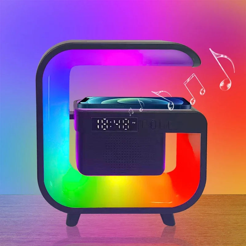 Multifunction Wireless Charger Stand Bluetooth Audio RGB Night Light 15W Fast Charging Station for iPhone Samsung Xiaomi Huawei