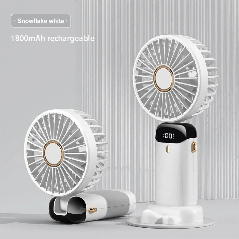 Mini Foldable Fan Portable 5 Speed Small Desk Fan Base Rechargeable Handheld Fan With Phone Stand and Display Screen