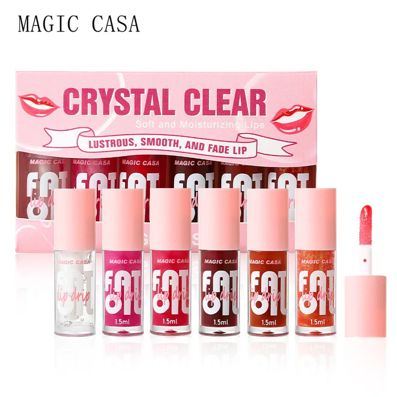 6 pcs Fine Sparkling Lip gloss set - Easy to color, non-stick，non-fading, moisturizing & shiny lip gloss set, a gift for ladies