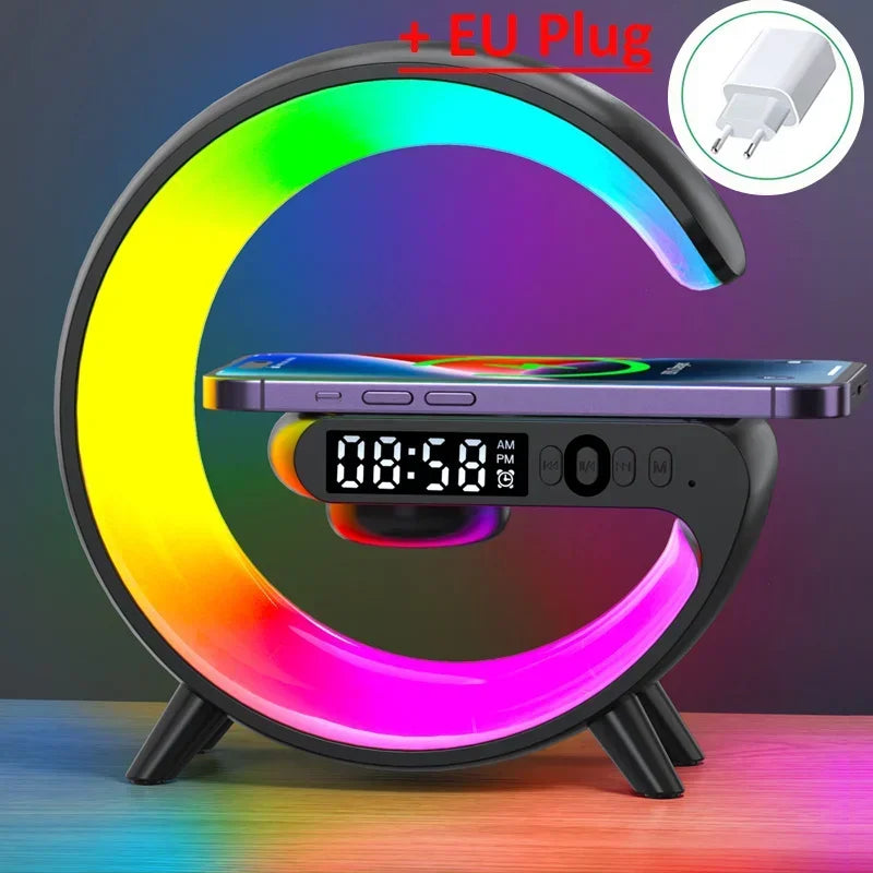 Multifunction Wireless Charger Stand Bluetooth Audio RGB Night Light 15W Fast Charging Station for iPhone Samsung Xiaomi Huawei