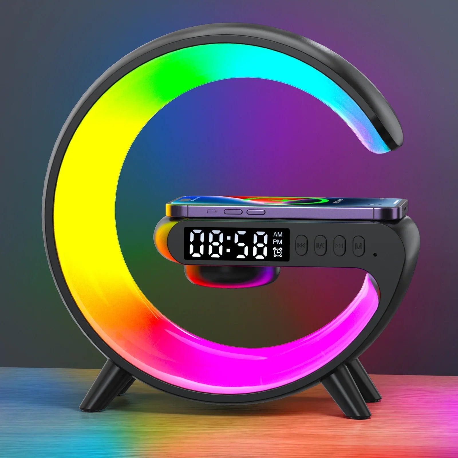 Multifunction Wireless Charger Stand Bluetooth Audio RGB Night Light 15W Fast Charging Station for iPhone Samsung Xiaomi Huawei