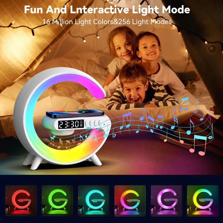 Multifunction Wireless Charger Stand Bluetooth Audio RGB Night Light 15W Fast Charging Station for iPhone Samsung Xiaomi Huawei