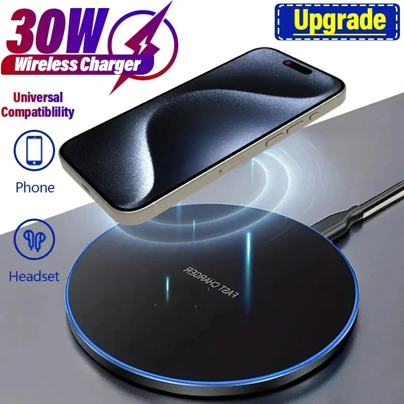 2-in-1 Wireless Charging Pad – Fast Induction Charger Dock for iPhone 12–16 Pro Max, Samsung, Xiaomi, Huawei