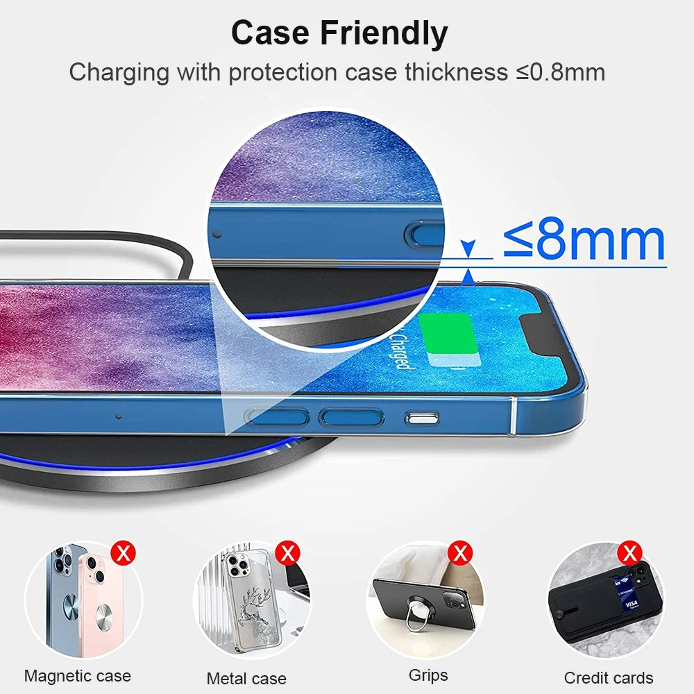 2-in-1 Wireless Charging Pad – Fast Induction Charger Dock for iPhone 12–16 Pro Max, Samsung, Xiaomi, Huawei