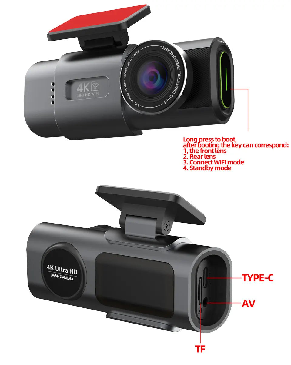 4K Ultra HD Dash Cam – Night Vision Car Camera with Wi-Fi, GPS & 24H Parking Monitor