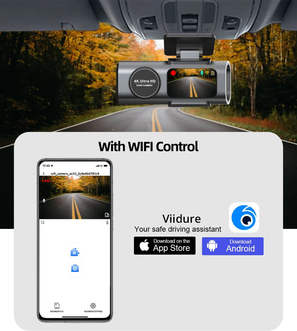4K Ultra HD Dash Cam – Night Vision Car Camera with Wi-Fi, GPS & 24H Parking Monitor