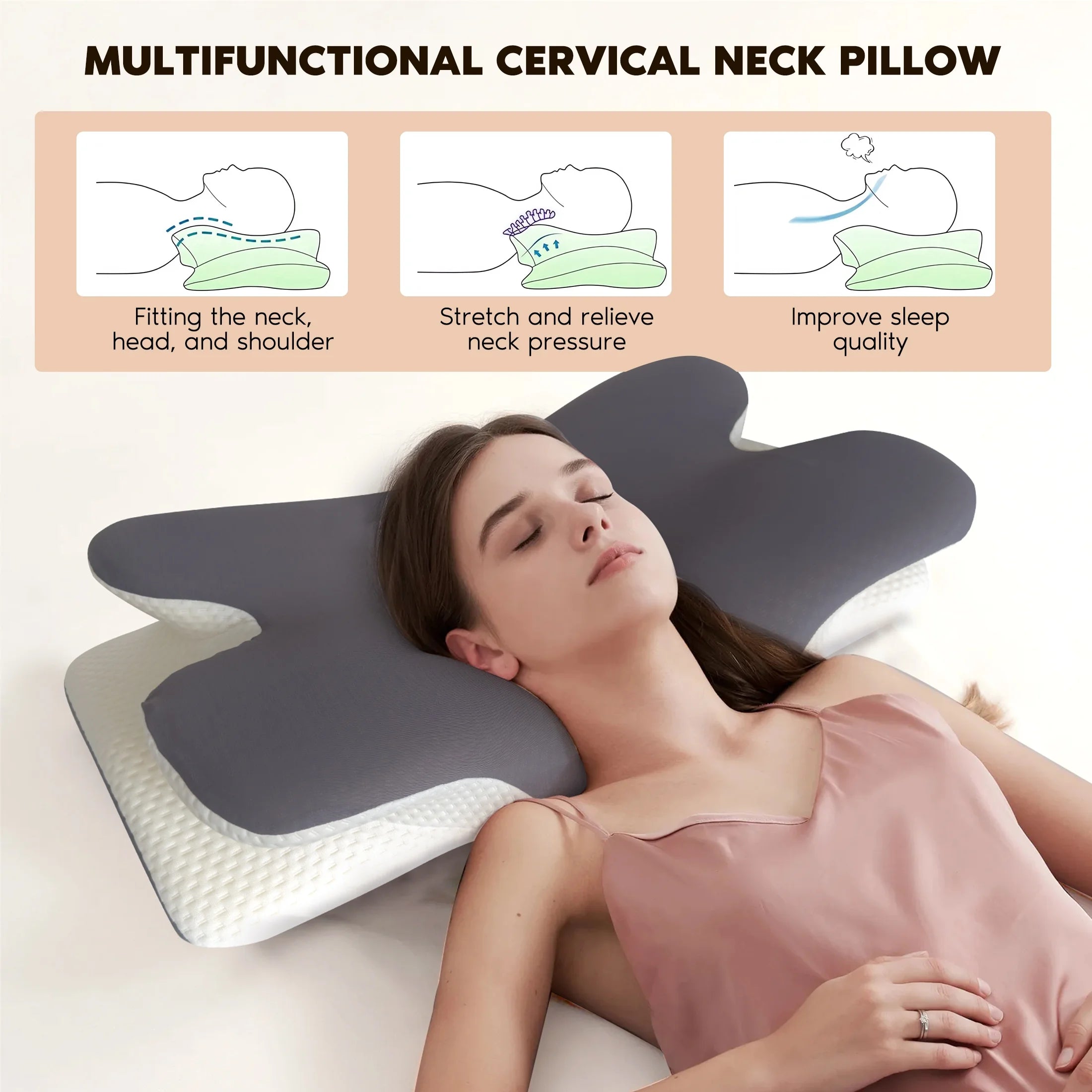Ergonomic Memory Foam Cervical Neck Support Pillow for Side, Back, and Stomach Sleepers