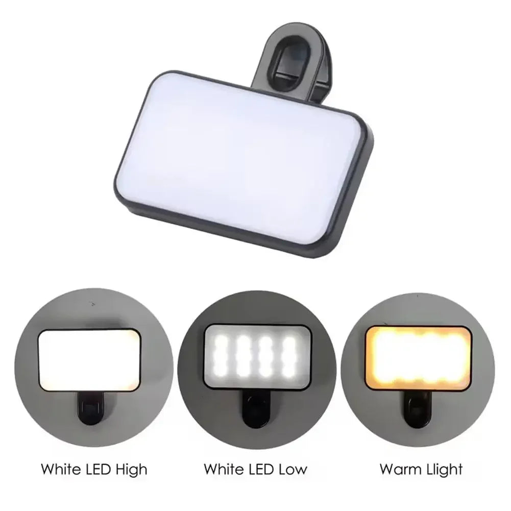 GlowClip Mini Selfie Light – Rechargeable Clip-On Ring Light with 3 Brightness Modes for Phone, Makeup & Video Calls