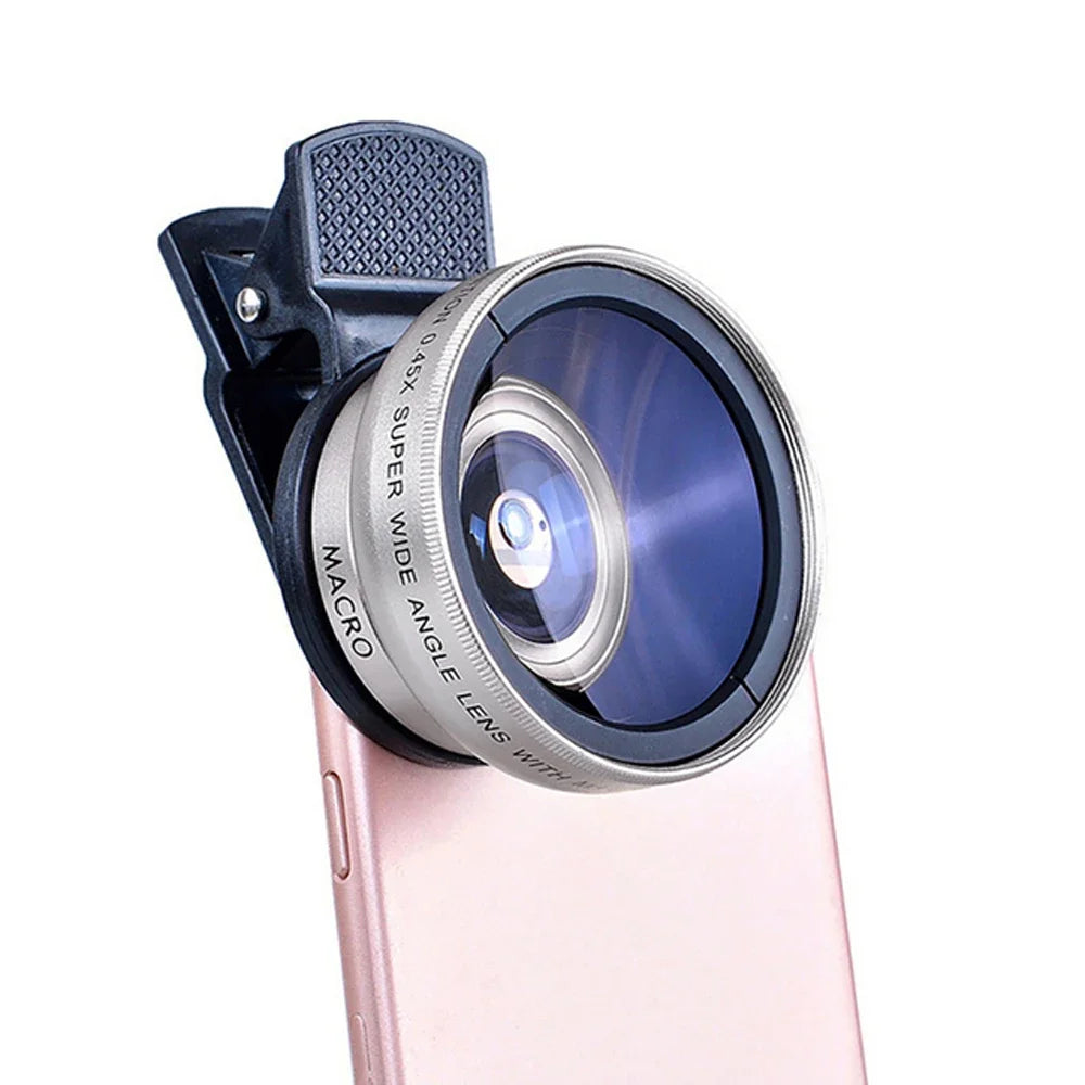 37mm Mobile Phone Lens Professional 0.45X 49uv Super Wide-Angle + Macro HD Lens For iPhone Android 2 IN 1 Lens Universal Clip