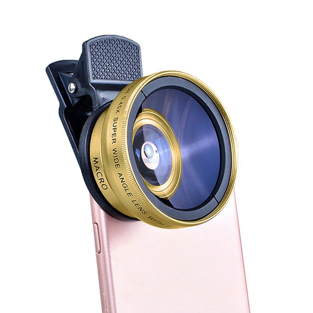 37mm Mobile Phone Lens Professional 0.45X 49uv Super Wide-Angle + Macro HD Lens For iPhone Android 2 IN 1 Lens Universal Clip