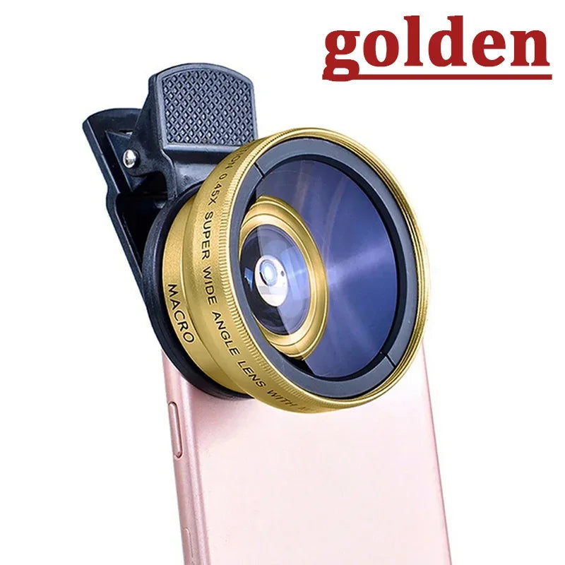 37mm Mobile Phone Lens Professional 0.45X 49uv Super Wide-Angle + Macro HD Lens For iPhone Android 2 IN 1 Lens Universal Clip