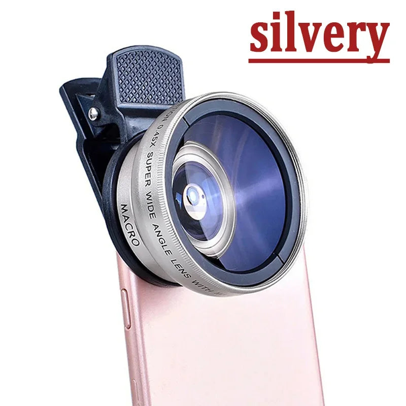 37mm Mobile Phone Lens Professional 0.45X 49uv Super Wide-Angle + Macro HD Lens For iPhone Android 2 IN 1 Lens Universal Clip