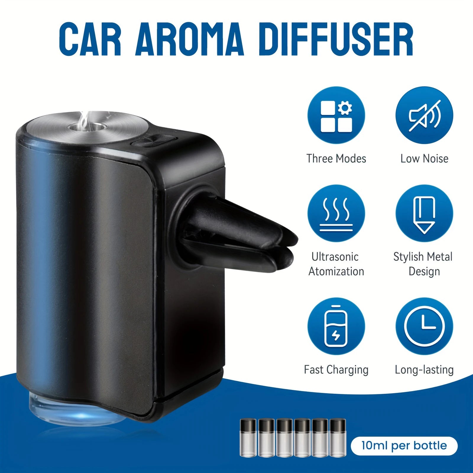 AromaDrive Electric Car Air Freshener – Essential Oil Mist Diffuser & Vent Clip Humidifier