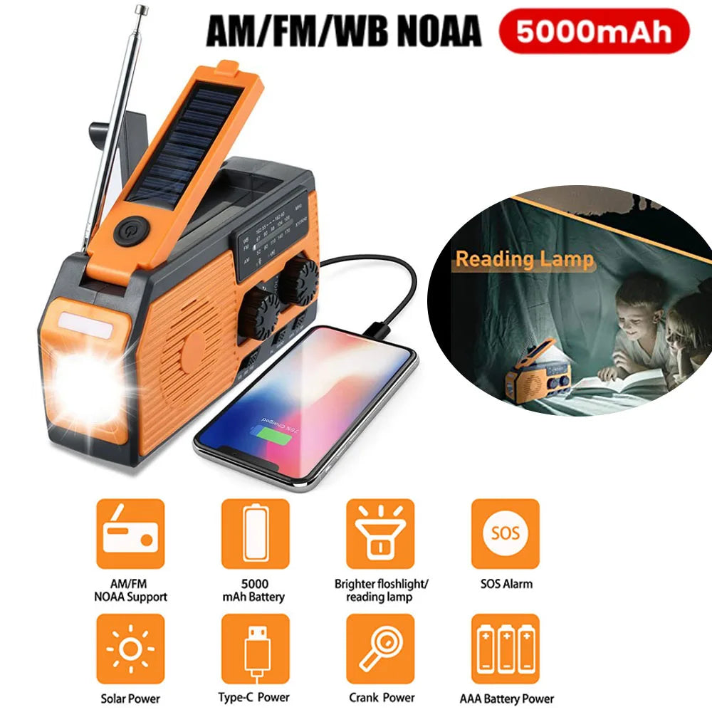 4000mAh Portable Emergency Solar Power Radio Hand Crank Charging AM/FM Weather Radio Led Reading Flashlight Bank Phone Charger