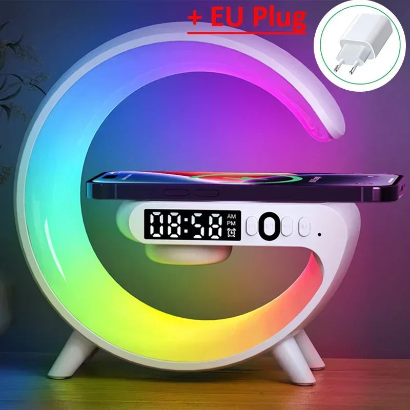 Multifunction Wireless Charger Stand Bluetooth Audio RGB Night Light 15W Fast Charging Station for iPhone Samsung Xiaomi Huawei