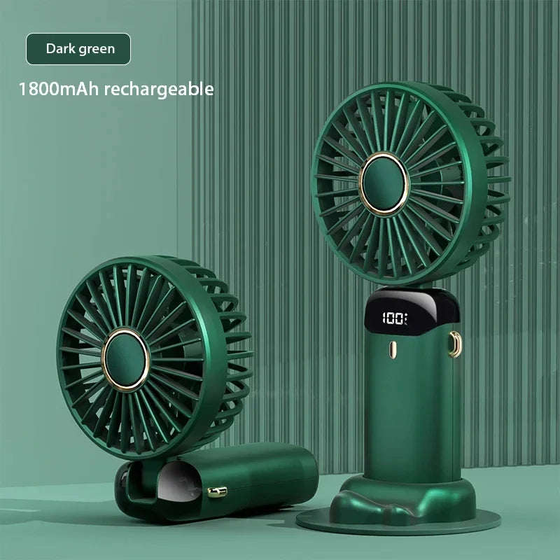 Mini Foldable Fan Portable 5 Speed Small Desk Fan Base Rechargeable Handheld Fan With Phone Stand and Display Screen
