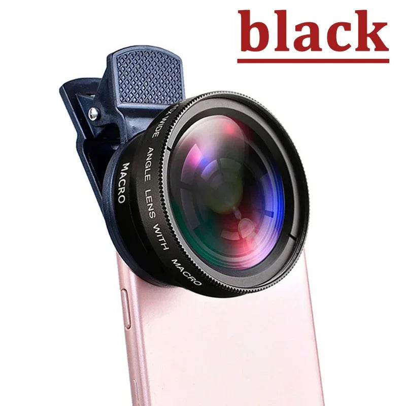 37mm Mobile Phone Lens Professional 0.45X 49uv Super Wide-Angle + Macro HD Lens For iPhone Android 2 IN 1 Lens Universal Clip