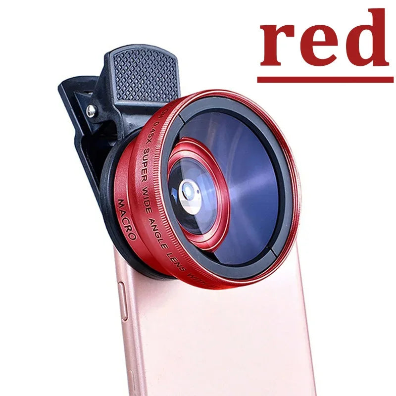 37mm Mobile Phone Lens Professional 0.45X 49uv Super Wide-Angle + Macro HD Lens For iPhone Android 2 IN 1 Lens Universal Clip