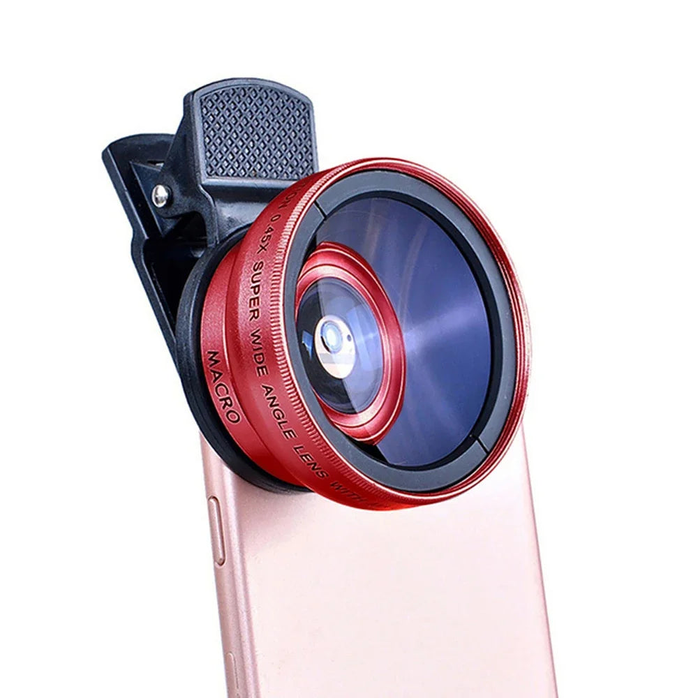 37mm Mobile Phone Lens Professional 0.45X 49uv Super Wide-Angle + Macro HD Lens For iPhone Android 2 IN 1 Lens Universal Clip