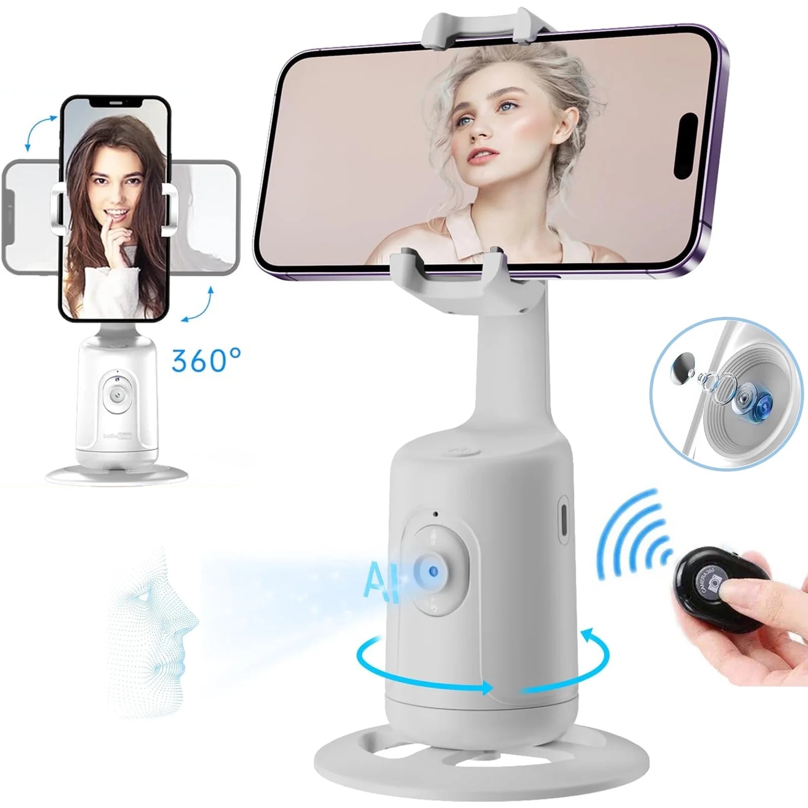 Auto Face Tracking Phone Holder Tripod, No App Required, 360° Rotation Smart Face Body Tracking Tripod Selfie Phone Camera Stand for TIK Tok, Vlog, Live Streaming, Youtube Video