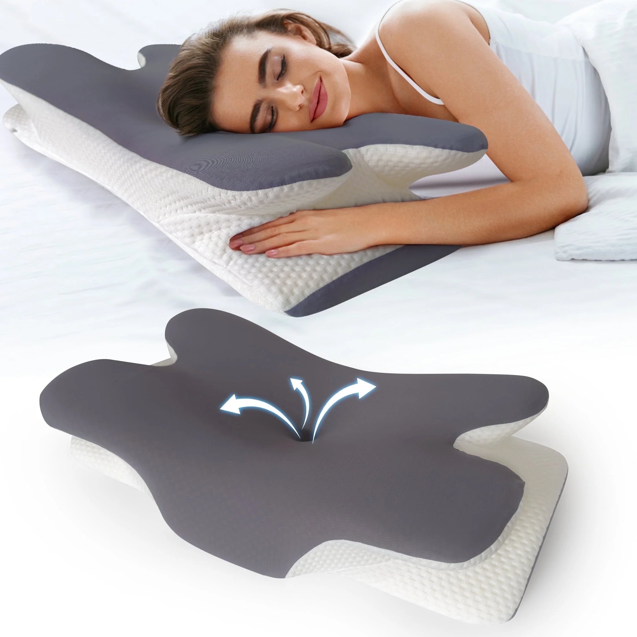 Ergonomic Memory Foam Cervical Neck Support Pillow for Side, Back, and Stomach Sleepers