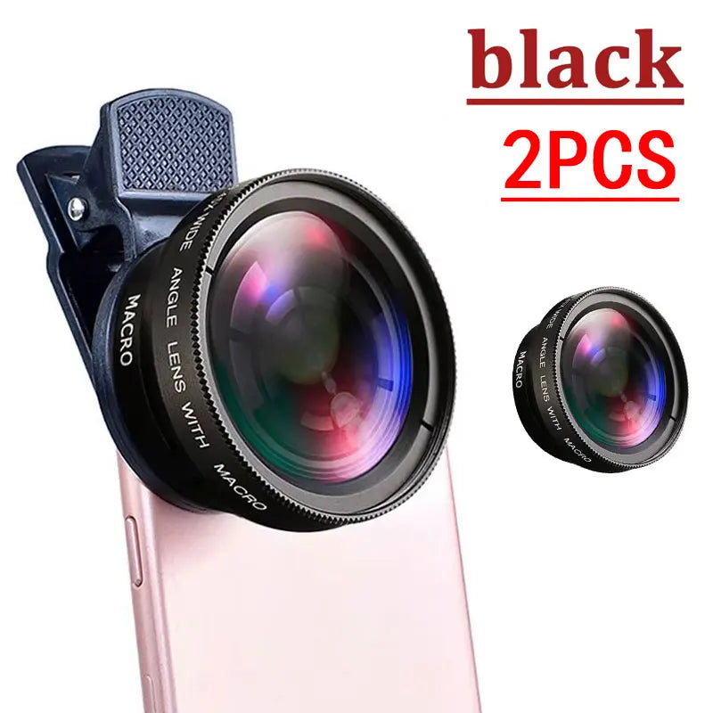 37mm Mobile Phone Lens Professional 0.45X 49uv Super Wide-Angle + Macro HD Lens For iPhone Android 2 IN 1 Lens Universal Clip