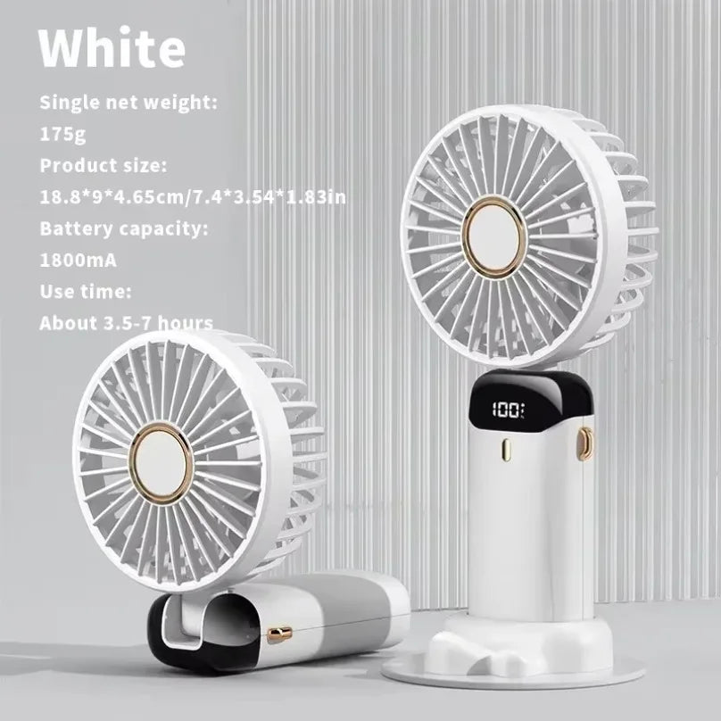 Mini Foldable Fan Portable 5 Speed Small Desk Fan Base Rechargeable Handheld Fan With Phone Stand and Display Screen